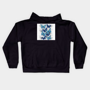 Composition of White and Blue Butterflies Kids Hoodie